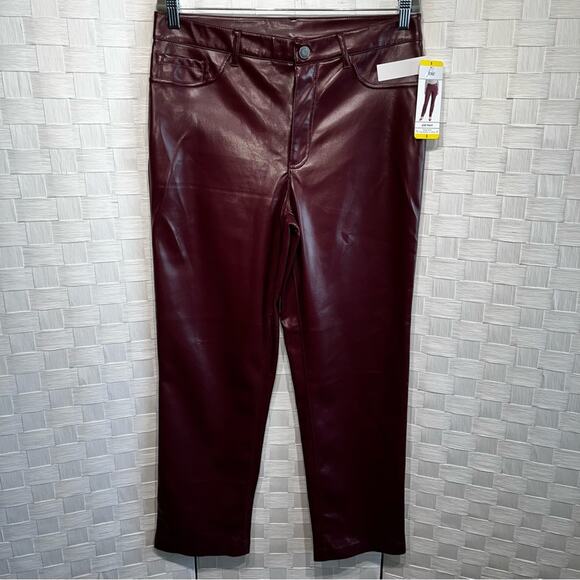 Joie Women’s Vegan Leather Straight Leg Pants Size 8 Maroon Red 90s Y2K - Picture 7 of 13
